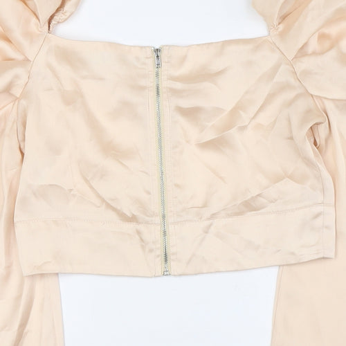 Nasty Gal Womens Ivory Polyester Cropped Button-Up Size 12 Square Neck