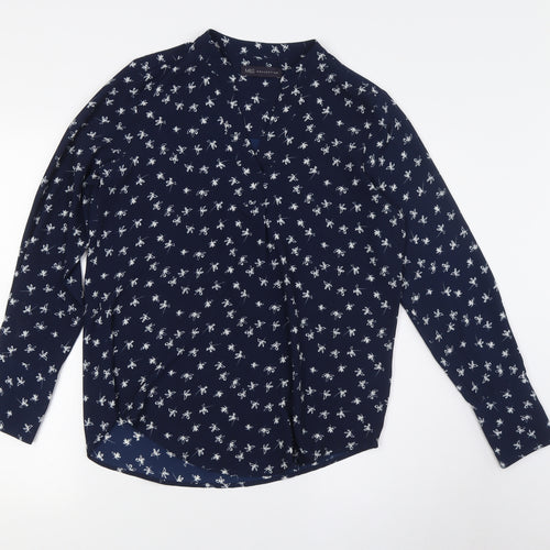 Marks and Spencer Womens Blue Polyester Basic Button-Up Size 10 V-Neck
