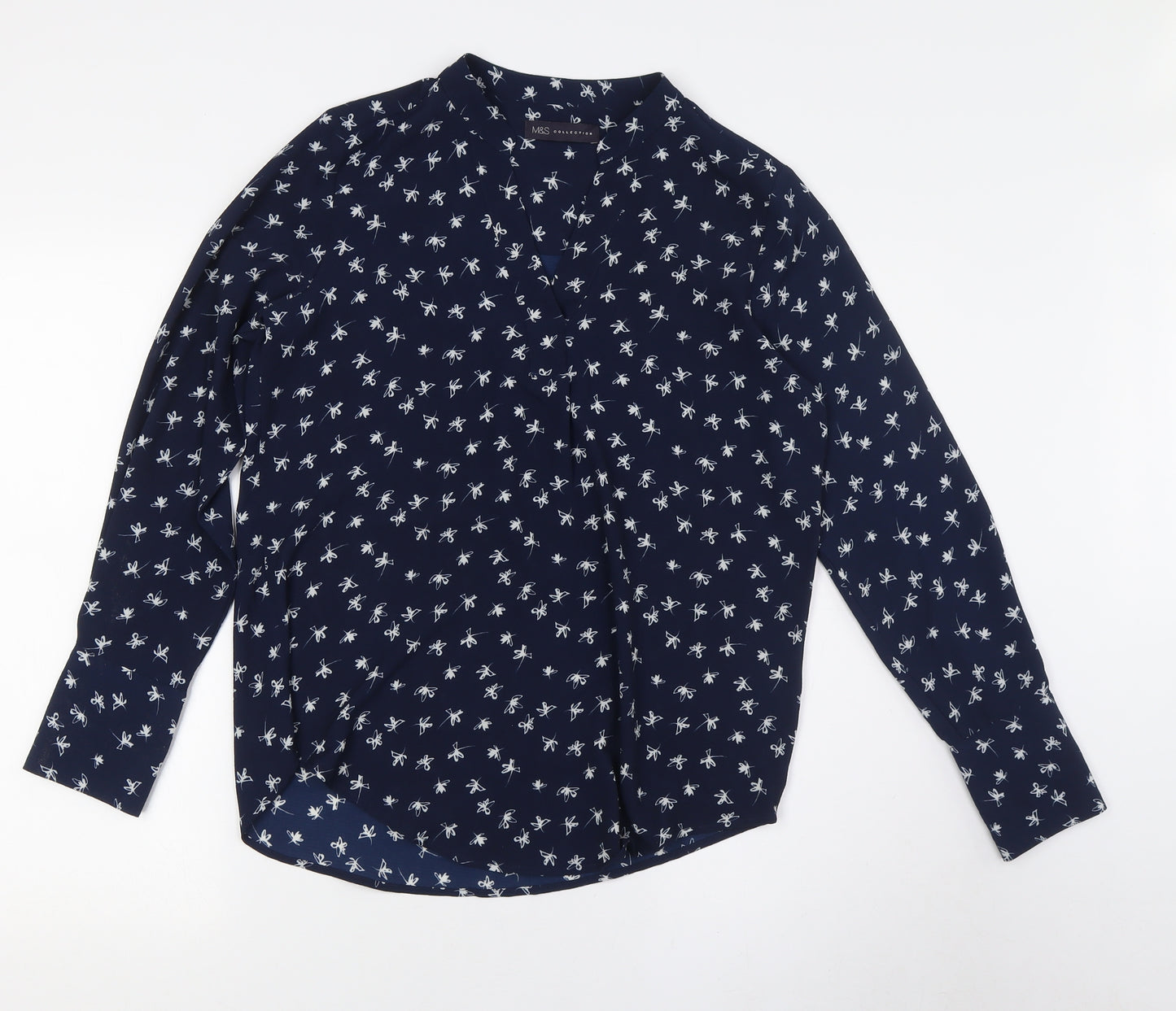 Marks and Spencer Womens Blue Polyester Basic Button-Up Size 10 V-Neck