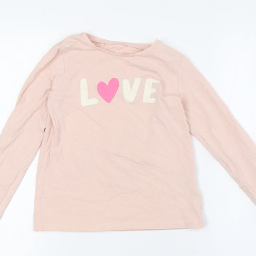 H&M Girls Pink Cotton Basic T-Shirt Size 4 Years Crew Neck - Ages 4-6, Love