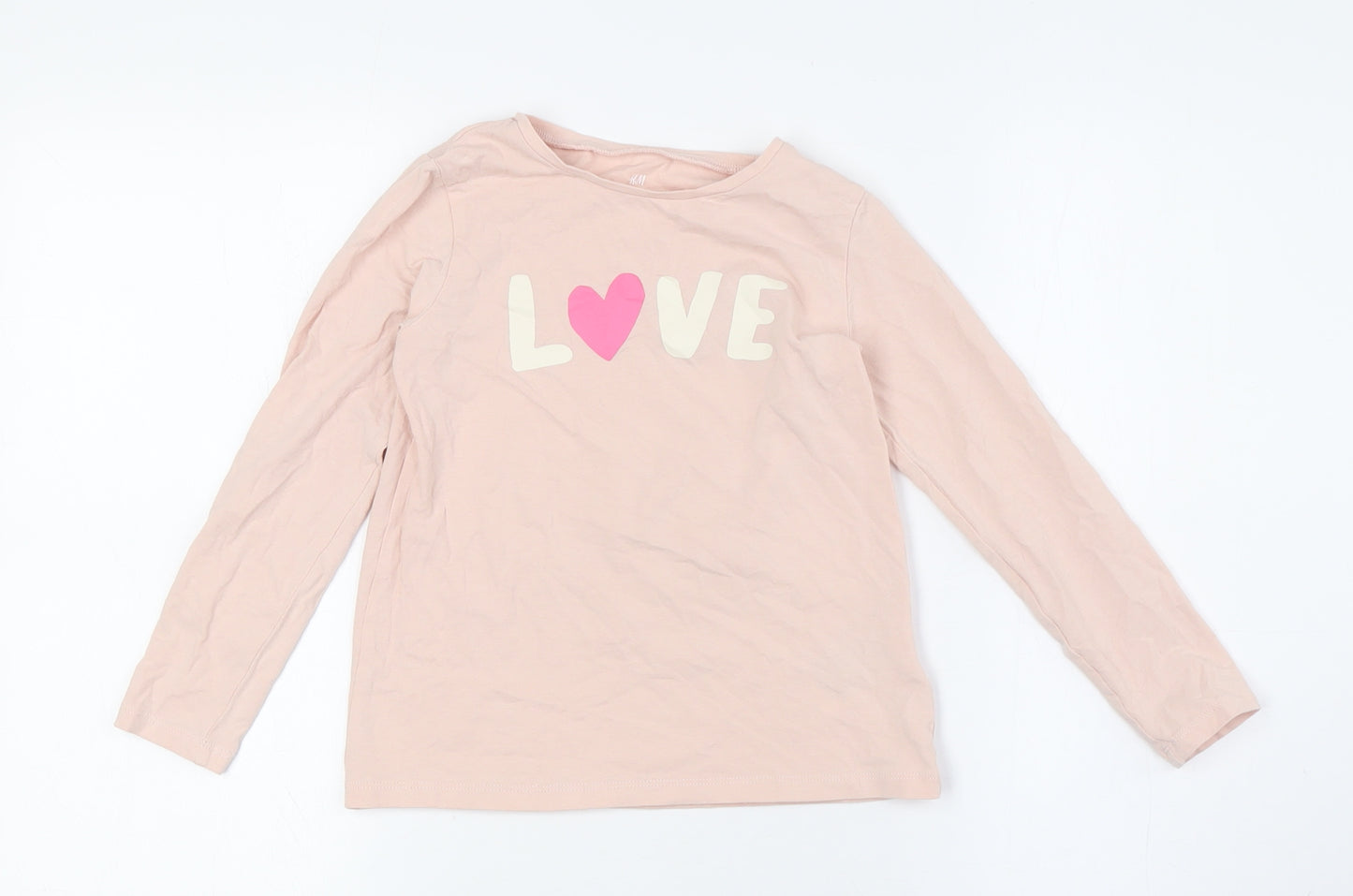 H&M Girls Pink Cotton Basic T-Shirt Size 4 Years Crew Neck - Ages 4-6, Love