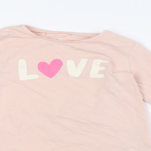 H&M Girls Pink Cotton Basic T-Shirt Size 4 Years Crew Neck - Ages 4-6, Love