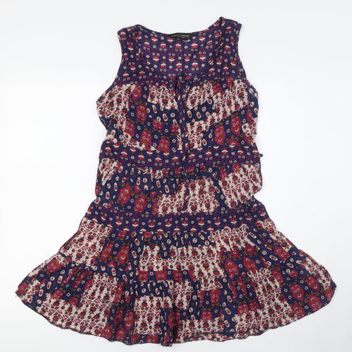 Dorothy Perkins Womens Blue Floral Cotton Tunic Button-Up Size 8 Scoop Neck