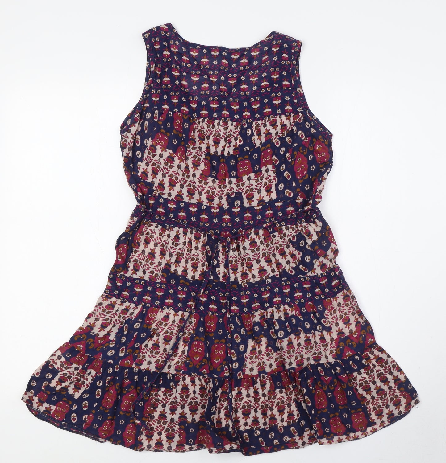 Dorothy Perkins Womens Blue Floral Cotton Tunic Button-Up Size 8 Scoop Neck