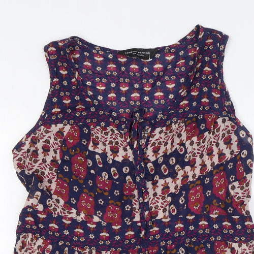 Dorothy Perkins Womens Blue Floral Cotton Tunic Button-Up Size 8 Scoop Neck