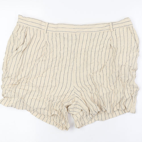 M&Co Womens Beige Striped Linen Basic Shorts Size 18 L5 in Regular - Elasticated Waist