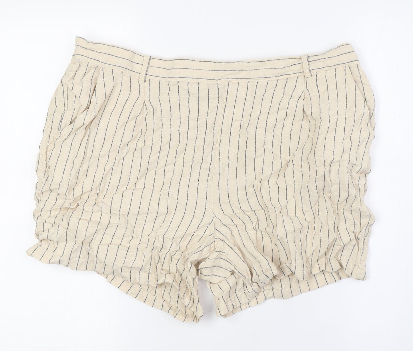 M&Co Womens Beige Striped Linen Basic Shorts Size 18 L5 in Regular - Elasticated Waist