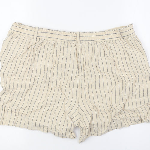 M&Co Womens Beige Striped Linen Basic Shorts Size 18 L5 in Regular - Elasticated Waist