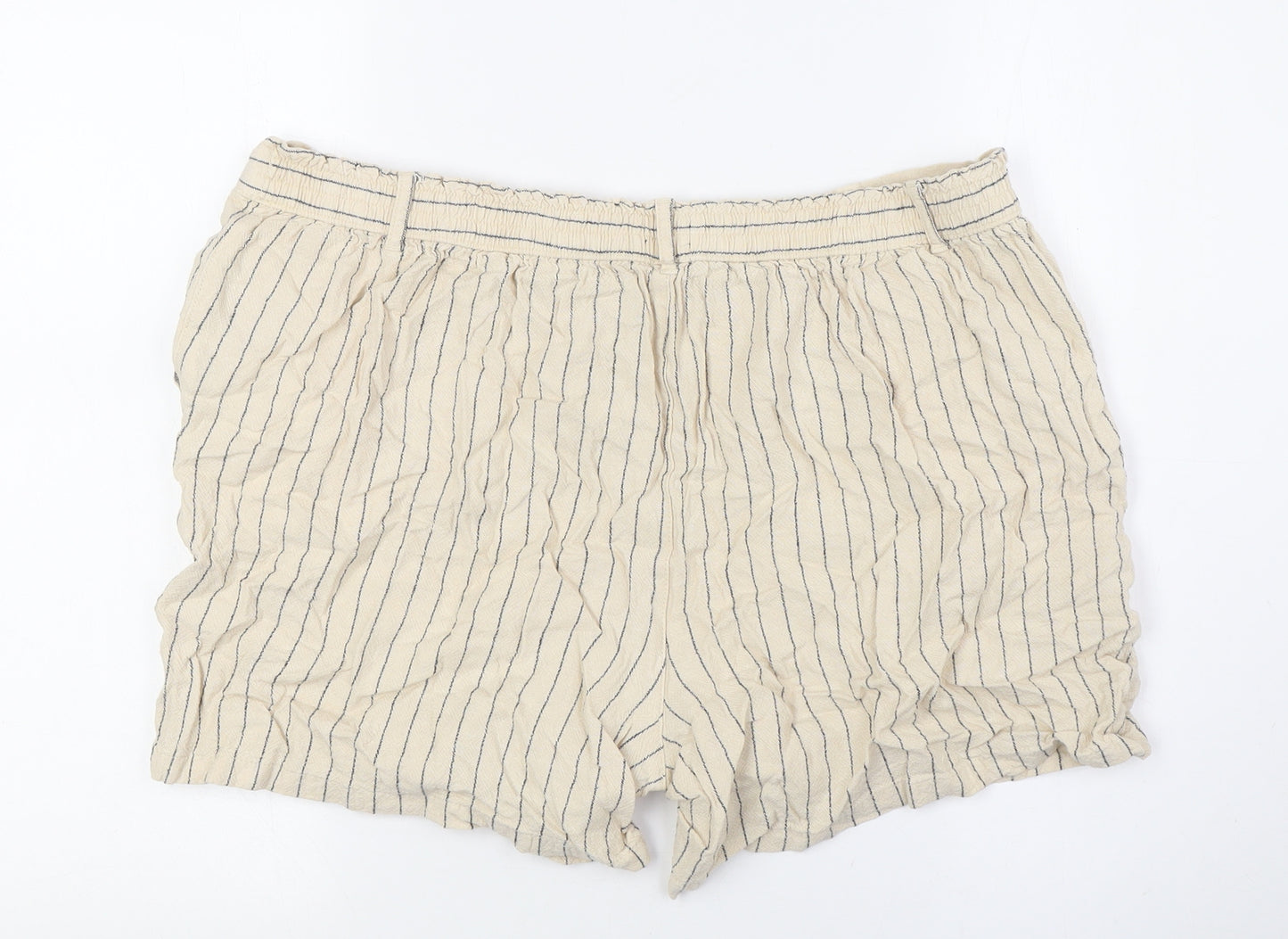 M&Co Womens Beige Striped Linen Basic Shorts Size 18 L5 in Regular - Elasticated Waist