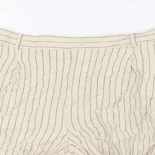 M&Co Womens Beige Striped Linen Basic Shorts Size 18 L5 in Regular - Elasticated Waist