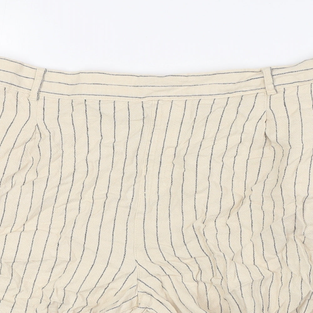M&Co Womens Beige Striped Linen Basic Shorts Size 18 L5 in Regular - Elasticated Waist