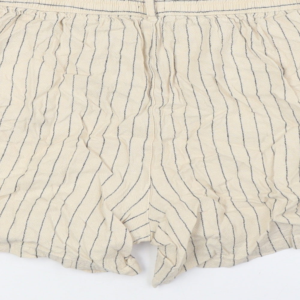 M&Co Womens Beige Striped Linen Basic Shorts Size 18 L5 in Regular - Elasticated Waist