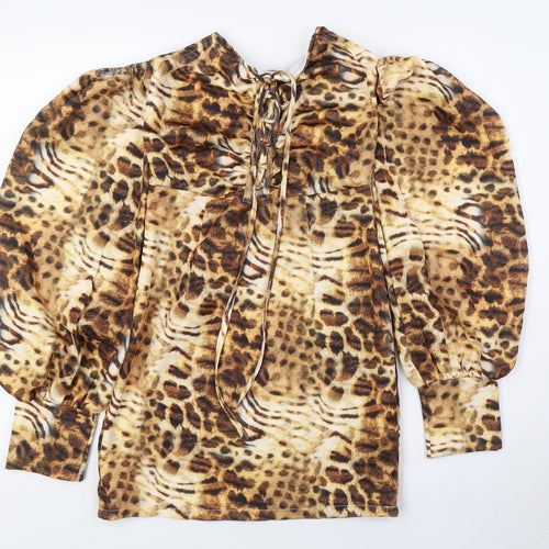 PRETTYLITTLETHING Womens Beige Animal Print Polyester Bodycon Size 6 Off the Shoulder Zip - Tie Up Front