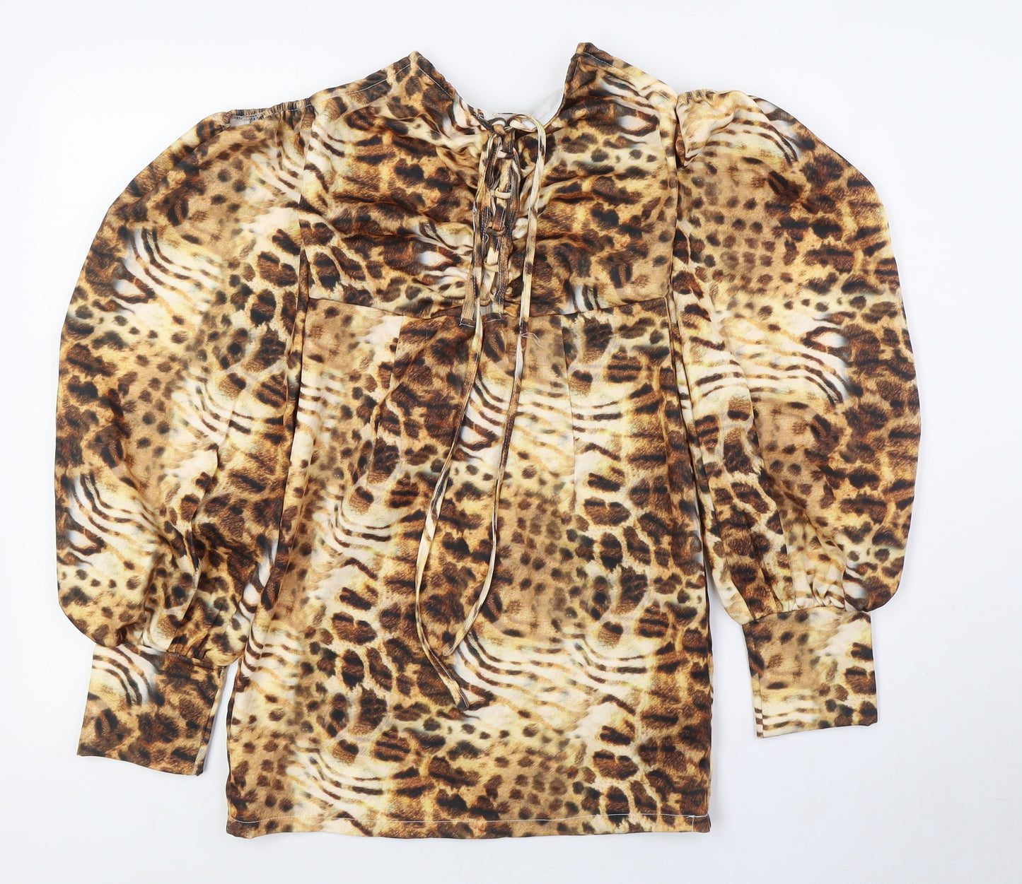 PRETTYLITTLETHING Womens Beige Animal Print Polyester Bodycon Size 6 Off the Shoulder Zip - Tie Up Front