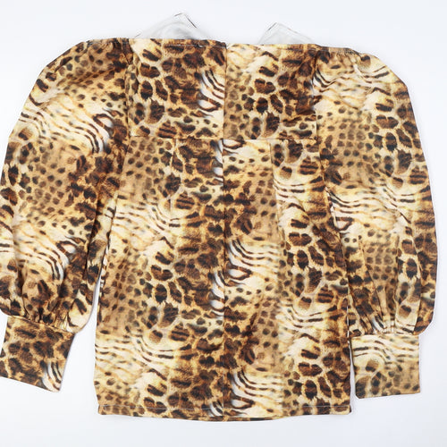 PRETTYLITTLETHING Womens Beige Animal Print Polyester Bodycon Size 6 Off the Shoulder Zip - Tie Up Front