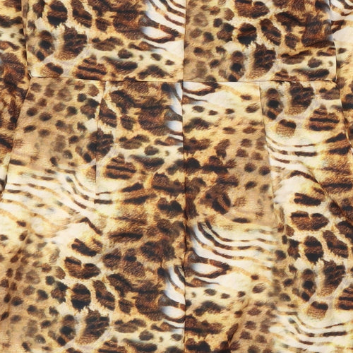 PRETTYLITTLETHING Womens Beige Animal Print Polyester Bodycon Size 6 Off the Shoulder Zip - Tie Up Front
