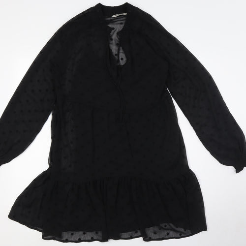 Stradivarius Womens Black Polyester A-Line Size S Mock Neck Tie - Two Layers