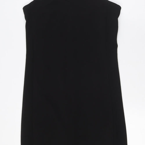 Zara Womens Black Polyester A-Line Size M V-Neck Zip