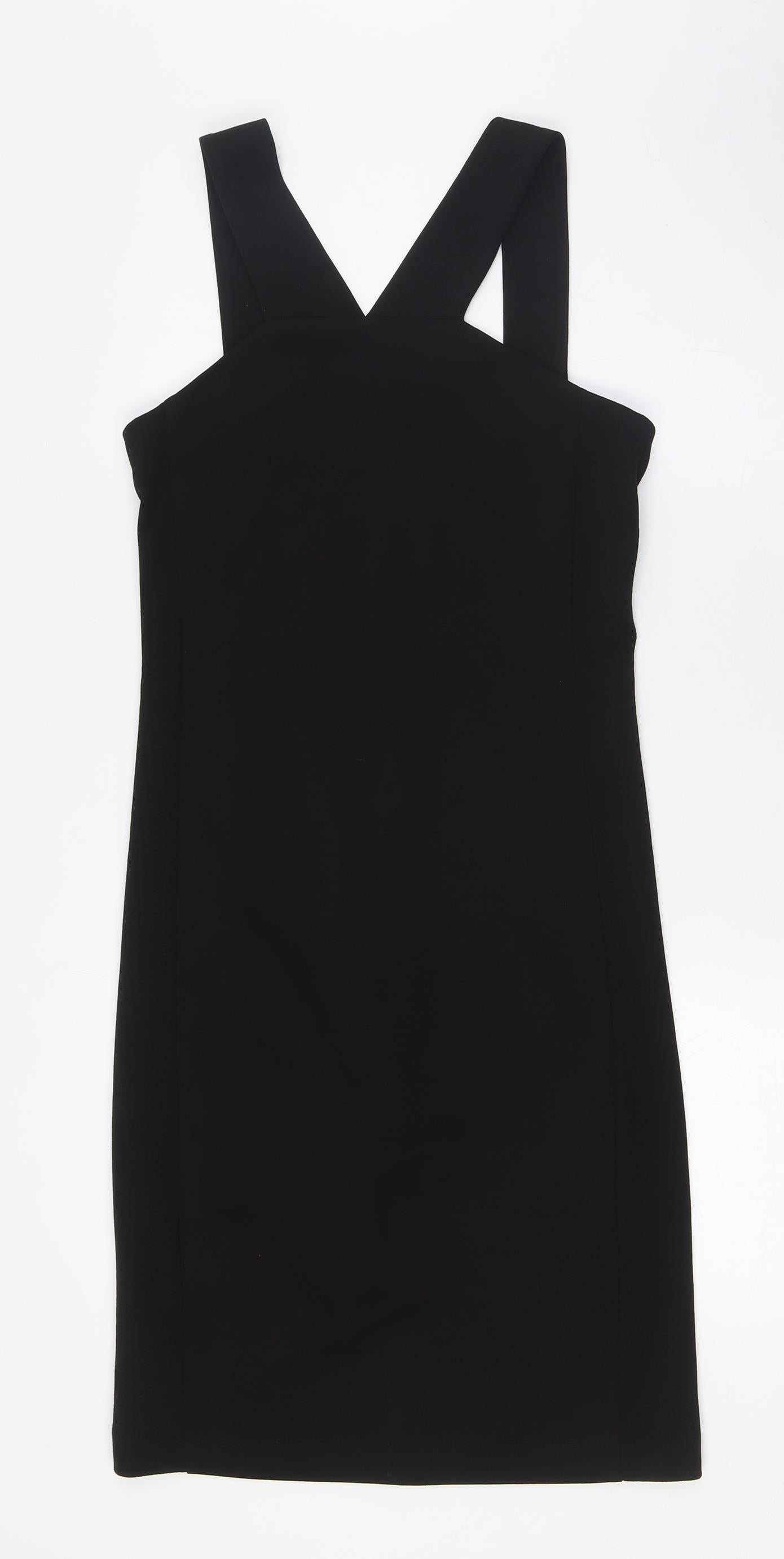 Zara Womens Black Polyester A-Line Size M V-Neck Zip