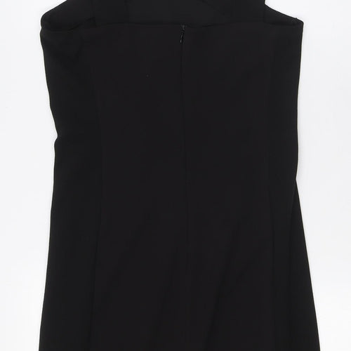 Zara Womens Black Polyester A-Line Size M V-Neck Zip
