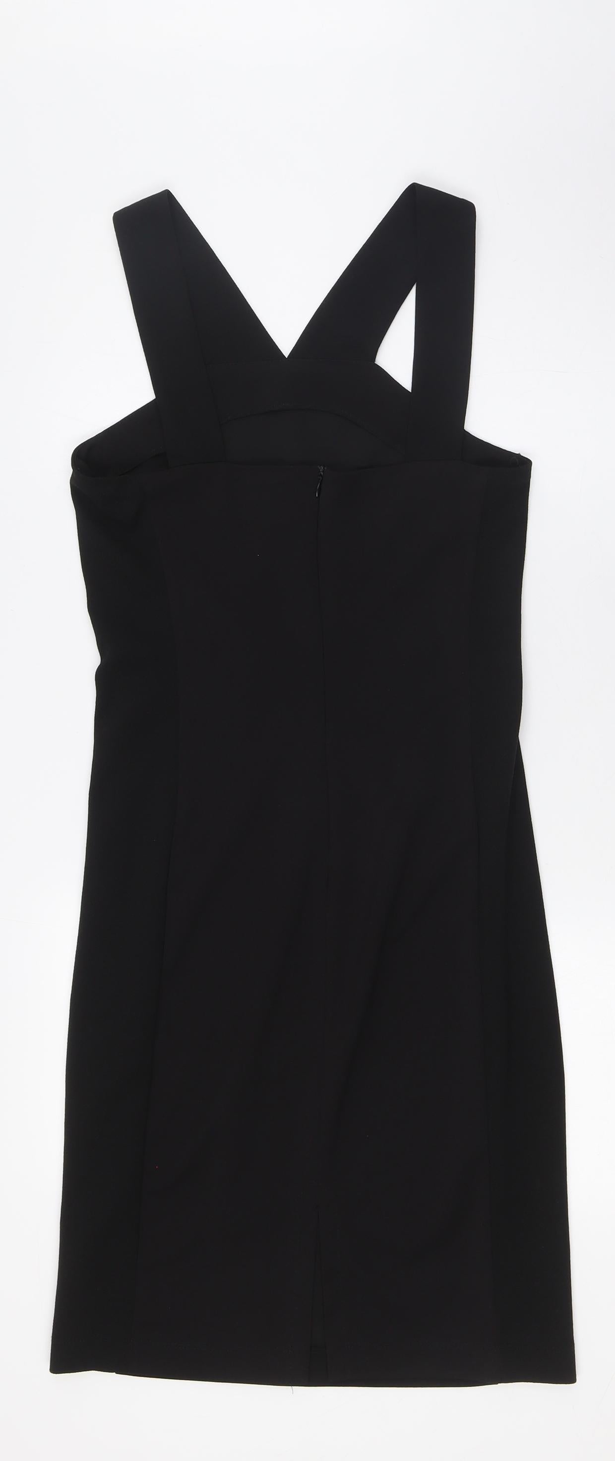Zara Womens Black Polyester A-Line Size M V-Neck Zip