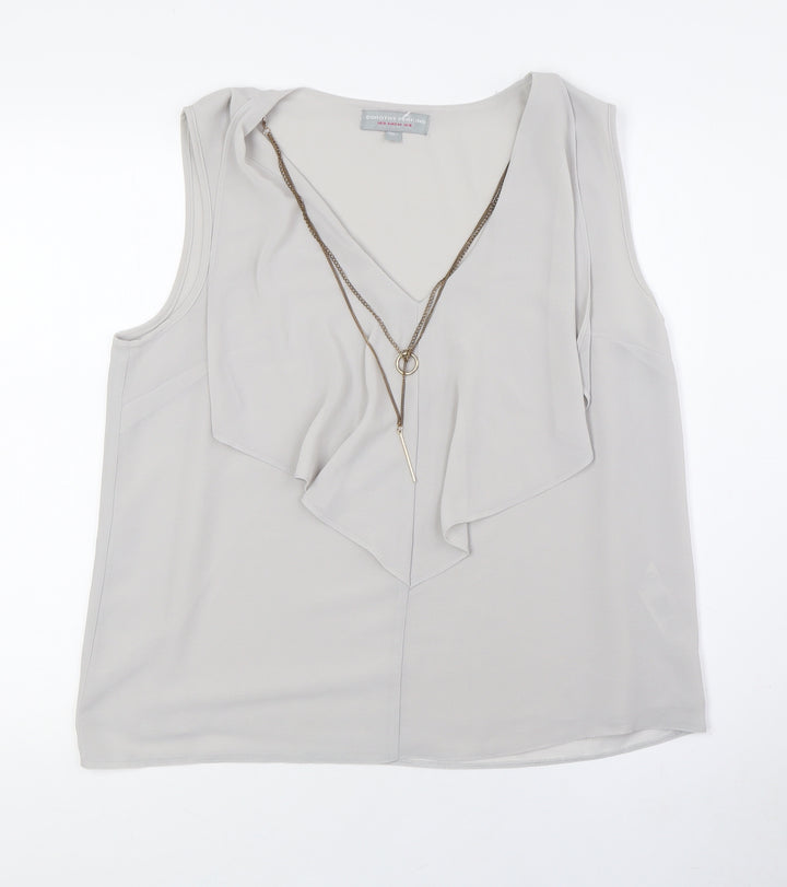 Dorothy Perkins Womens Grey Polyester Camisole Button-Up Size 16 V-Neck - Attached Necklace