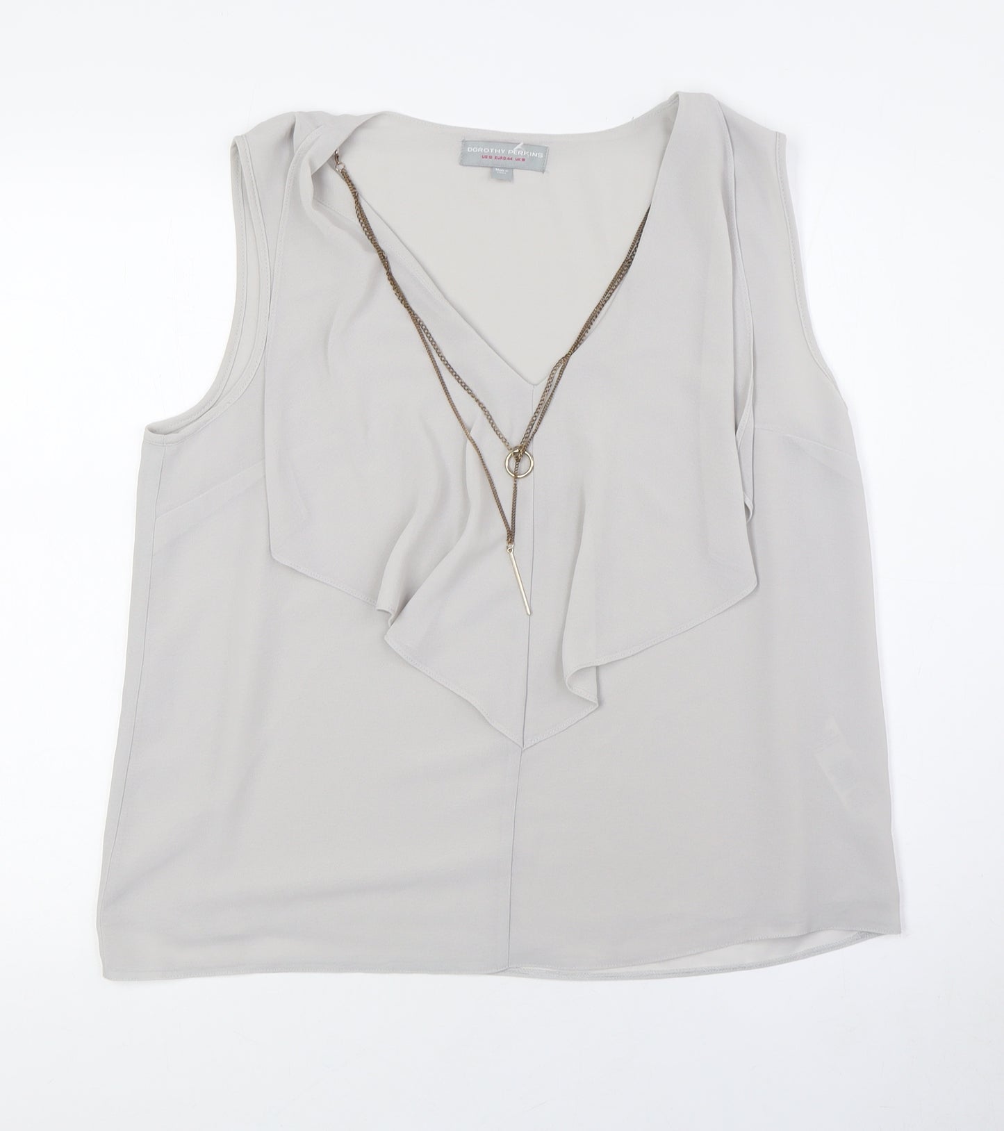 Dorothy Perkins Womens Grey Polyester Camisole Button-Up Size 16 V-Neck - Attached Necklace