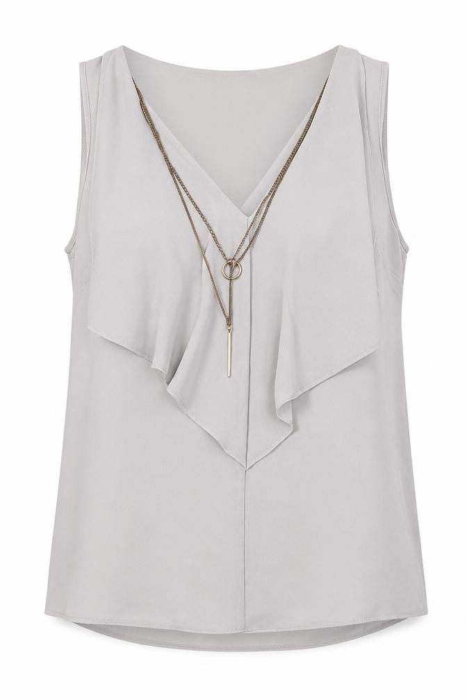 Dorothy Perkins Womens Grey Polyester Camisole Button-Up Size 16 V-Neck - Attached Necklace