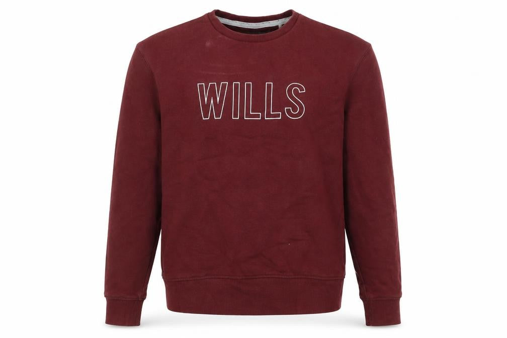 Front view of Jack Wills men’s red cotton pullover sweatshirt, size M