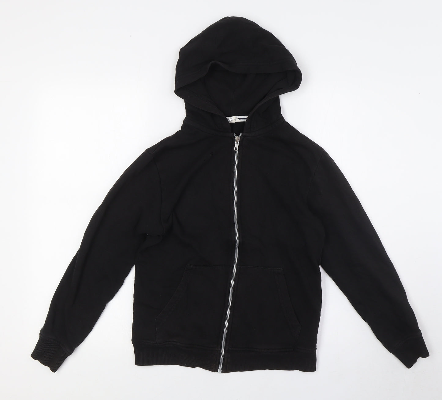 H&M Boys Black Cotton Full Zip Hoodie Size 10 Years Zip - Ages 10-12