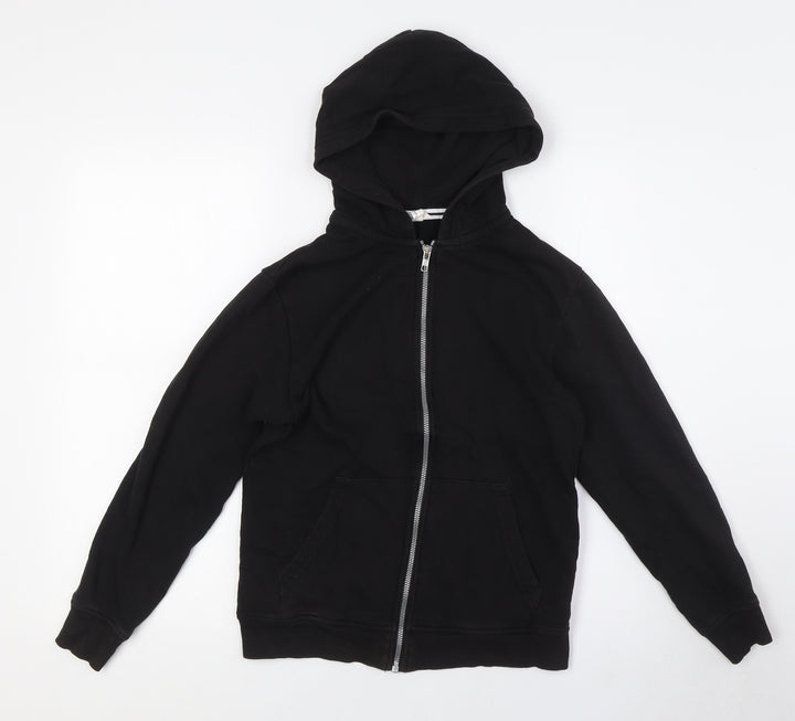 H&M Boys Black Cotton Full Zip Hoodie Size 10 Years Zip - Ages 10-12