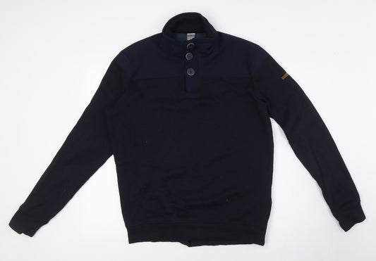 DECATHLON Mens Blue Mock Neck Polyester Pullover Jumper Size M Long Sleeve - Three Button Neck