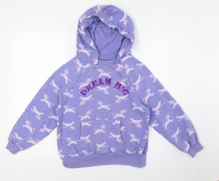 NEXT Girls Purple Cotton Pullover Hoodie Size 10 Years - Unicorn, Sequins
