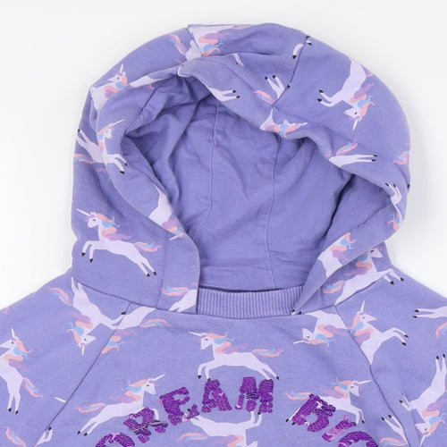 NEXT Girls Purple Cotton Pullover Hoodie Size 10 Years - Unicorn, Sequins