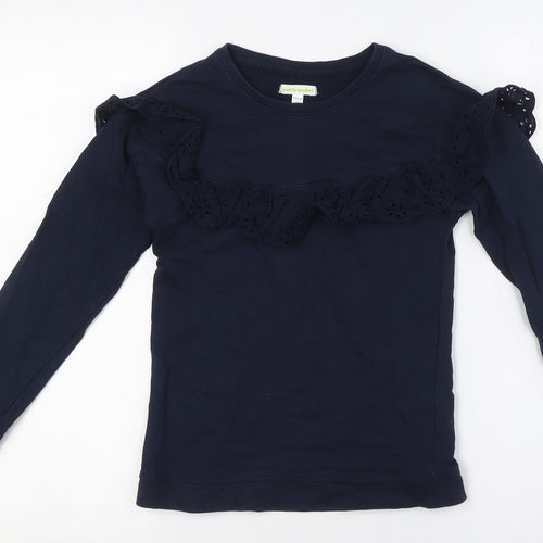 Vertbaudet Girls Blue Cotton Basic T-Shirt Size 10 Years Crew Neck - Ruffle Collar