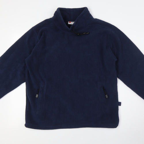 Poppy Womens Blue Polyester Pullover Sweatshirt Size S - Ribbed, Pull Cord Neck