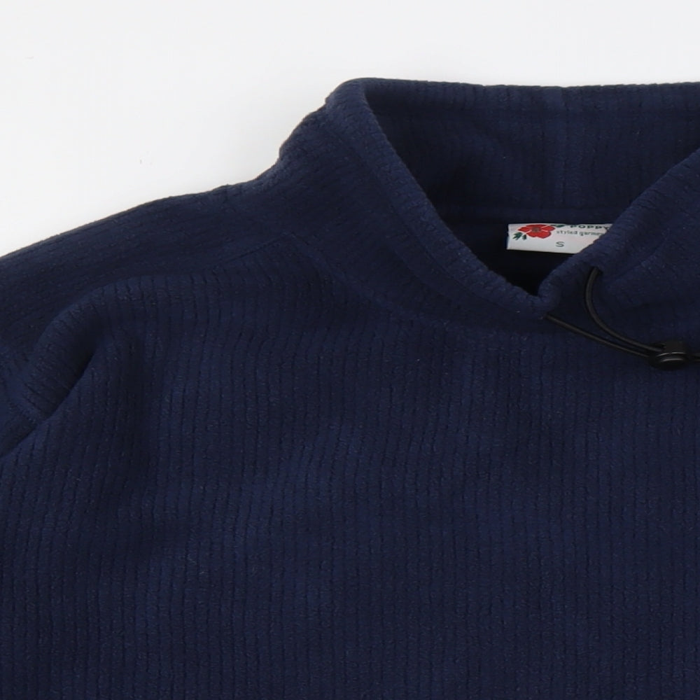 Poppy Womens Blue Polyester Pullover Sweatshirt Size S - Ribbed, Pull Cord Neck