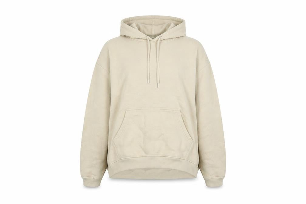 Front view of PRETTYLITTLETHING women’s beige cotton pullover hoodie, size M