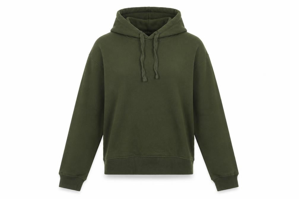Front view of Zara women’s green cotton pullover hoodie, size S