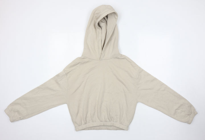 Zara Womens Beige Cotton Pullover Hoodie Size M
