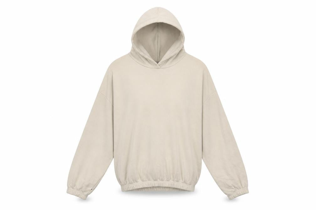 Front view of Zara women’s beige cotton pullover hoodie, size M