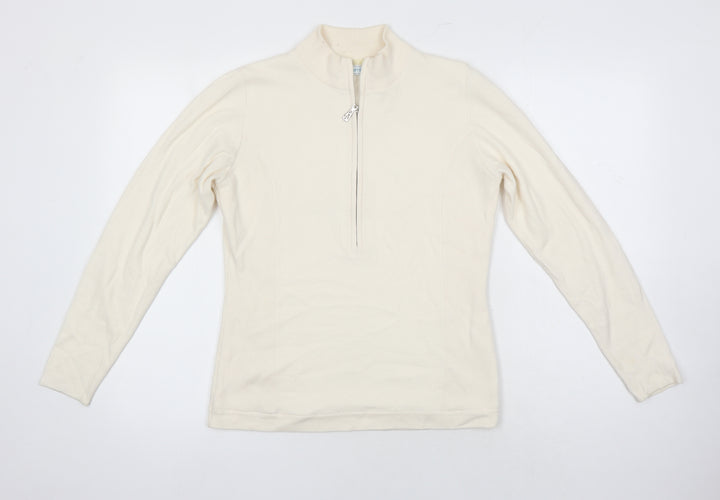 green lamb Womens Ivory Round Neck Herringbone Cotton Pullover Jumper Size 8