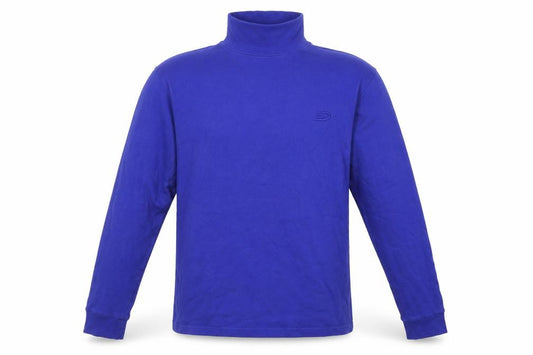 Front view of Crane Snow men’s blue cotton pullover casual, size 38, mock neck