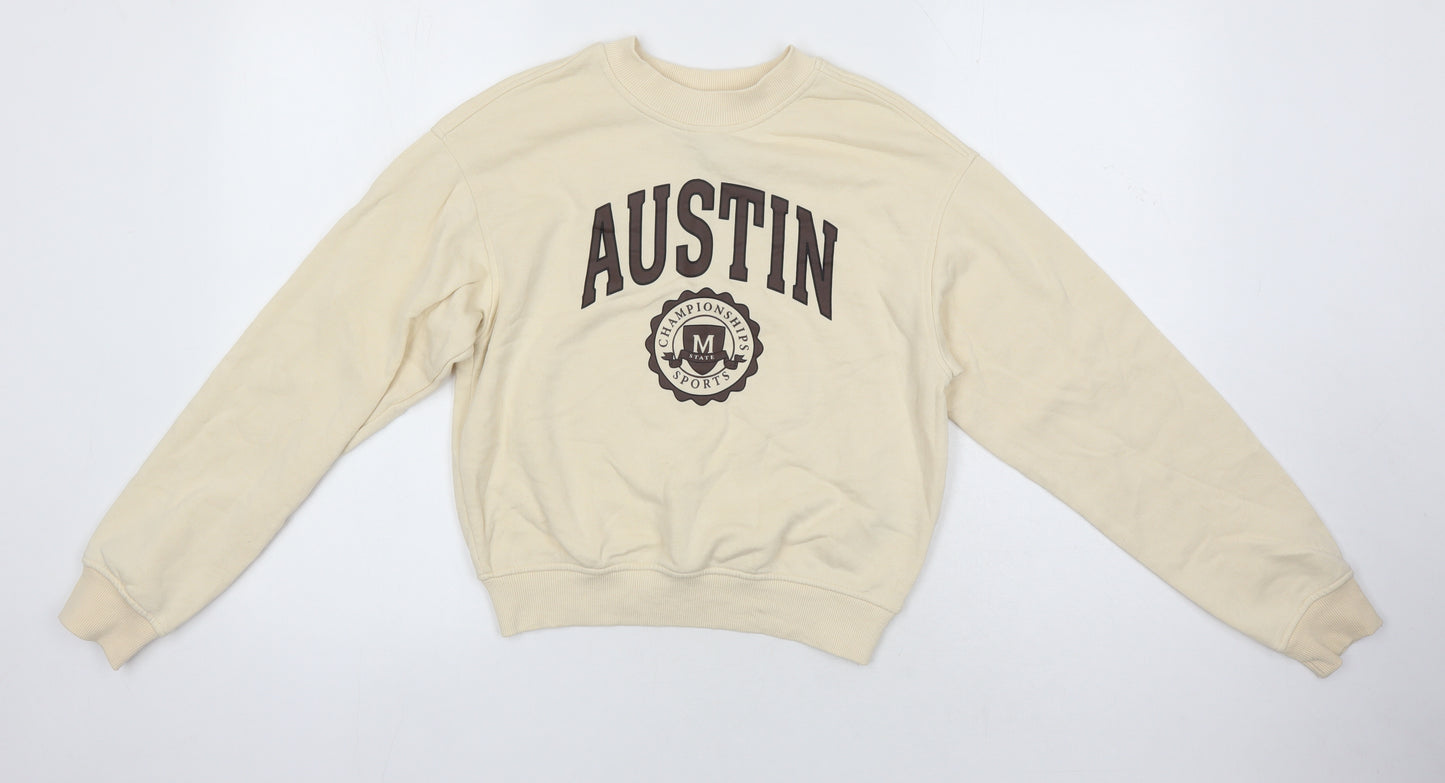 H&M Womens Beige Cotton Pullover Sweatshirt Size XS