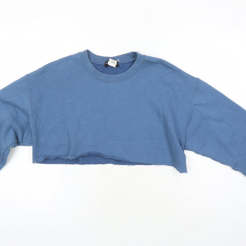 PRETTYLITTLETHING Womens Blue Cotton Pullover Sweatshirt Size S - Cropped