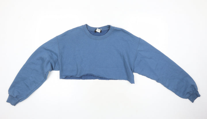 PRETTYLITTLETHING Womens Blue Cotton Pullover Sweatshirt Size S - Cropped