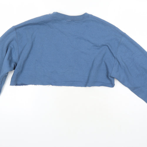 PRETTYLITTLETHING Womens Blue Cotton Pullover Sweatshirt Size S - Cropped