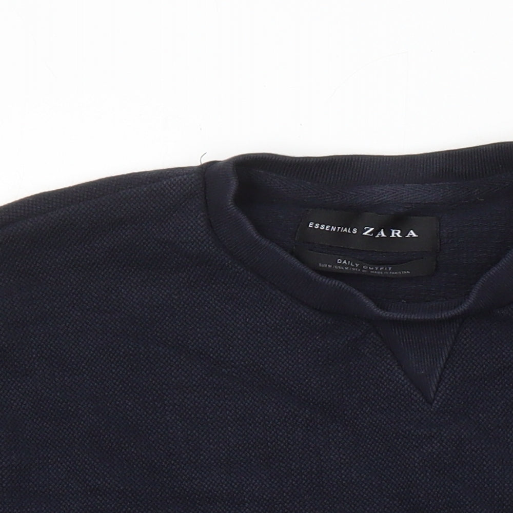 Zara Womens Blue Cotton Pullover Sweatshirt Size M