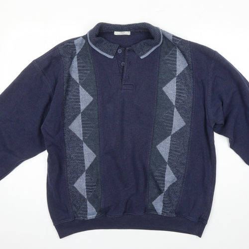 St Michael Mens Blue Argyle/Diamond Cotton Pullover Sweatshirt Size XL