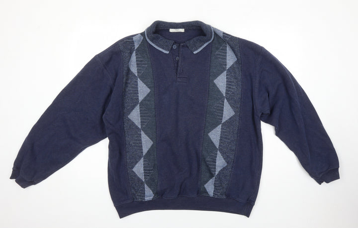 St Michael Mens Blue Argyle/Diamond Cotton Pullover Sweatshirt Size XL